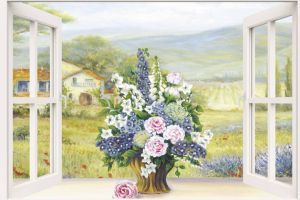 Home affaire Artprint op linnen Heins A.: boeket bij het witte raam 100 70 cm