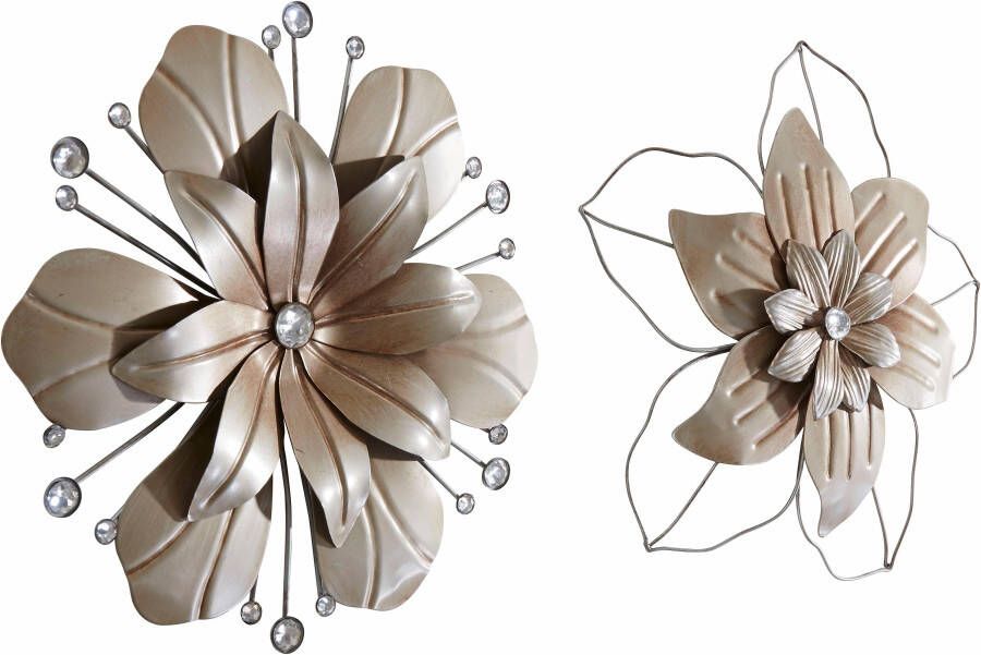 Home affaire Sierobject voor aan de wand Bloem Wanddecoratie van metaal met parelmoergarnering