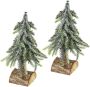 I.GE.A. Deco-boom Kerstdecoratie kerstboom Kunstmatige mini spar met ijs op houten sokkel 25 cm (set 2 stuks) - Thumbnail 1