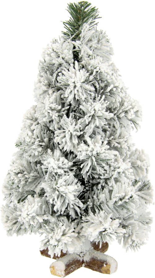 I.GE.A. Deco-boom Kerstdecoratie kerstboom op houten voet met kunstsneeuw 38 cm (1 stuk)