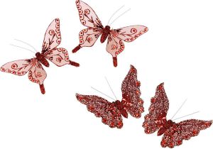 I.GE.A. Decoratief figuur Deco-vlinder met clip (set van 4)