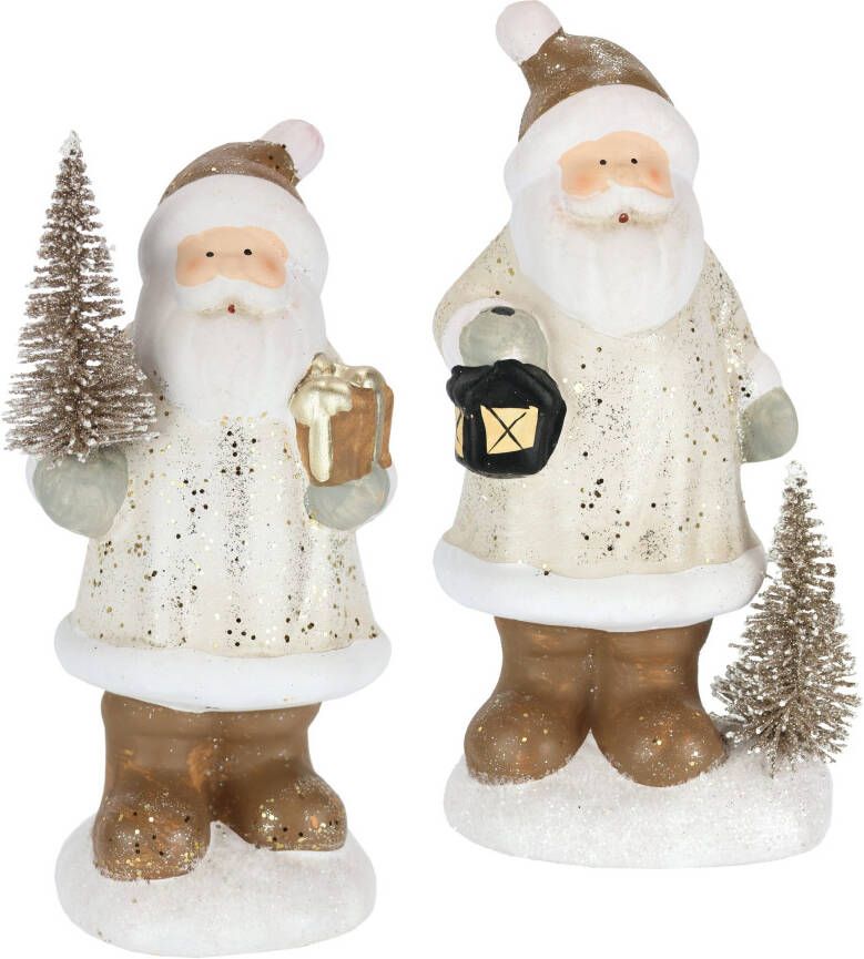 I.GE.A. Decoratief figuur Nikolaus van keramiek 2-delig set Met boom lantaarn cadeau figuur decoratie kerstdecoratie (2 stuks)