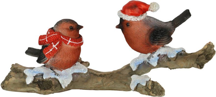 I.GE.A. Decoratief figuur Vogels op boomstam Dierfiguur op tak standbeeld herfstdecoratie winterdecoratie kerstdecoratie decor (1 stuk)