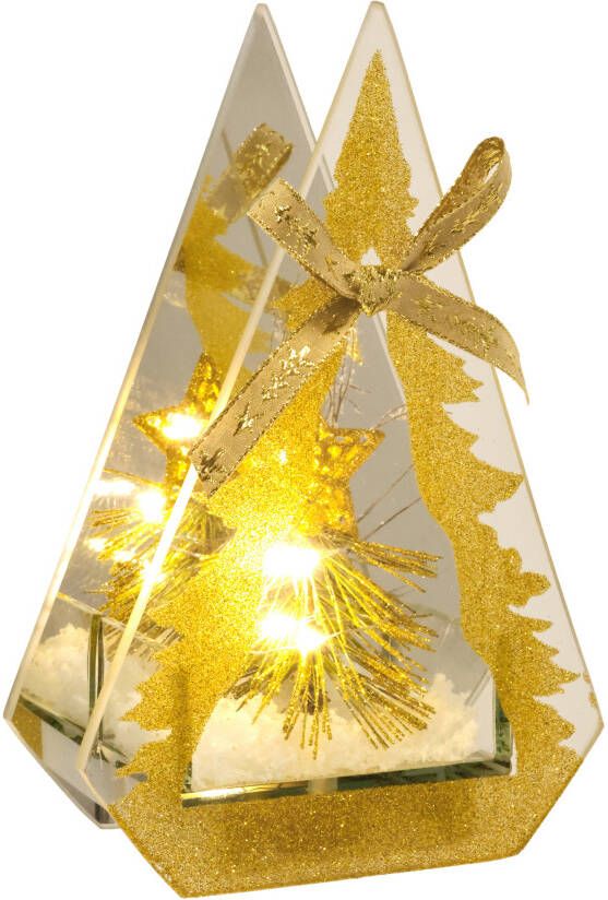 I.GE.A. Decoratief led-figuur Decoratieobject van glas met LED-licht Met kerstboom kunstsneeuw decoratie kerst kerstdecoratie decoratie (1 stuk)