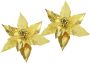 I.GE.A. Decoratieve hanger Poinsettia op clip 2-delige set 28cm kunst kerstster gouden kerstbloem (2 stuks) - Thumbnail 1