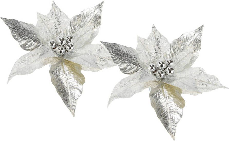 I.GE.A. Decoratieve hanger Poinsettia op clip 2-delige set 28cm kunst kerstster gouden kerstbloem (2 stuks)