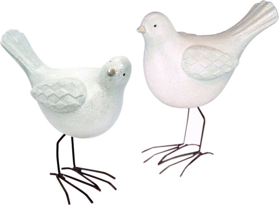 I.GE.A. Kerstfiguur Vogel aus Terrakotta mit Glitzer 2er Set weiß Höhe ca. 18 cm (set 2 stuks)