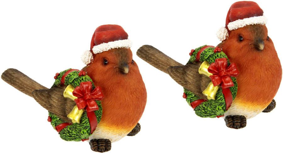 I.GE.A. Kerstfiguur Weihnachtsvogel mit Kranz und Mütze 2er Set Höhe ca. 10 cm (set 2 stuks)