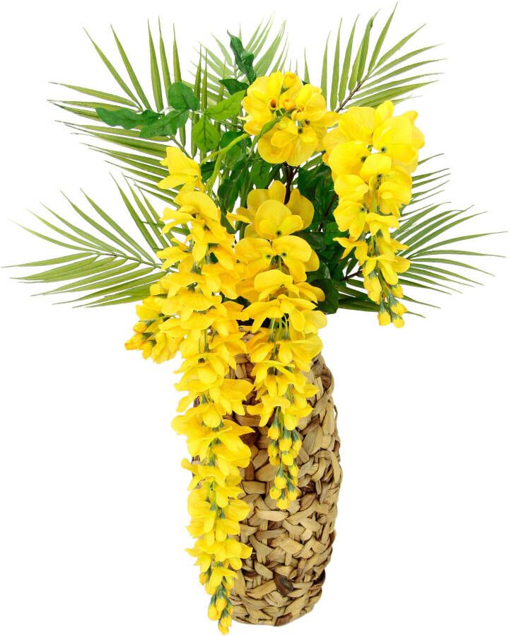 I.GE.A. Kunstbloem Bloemenenarrangement goudenregen met palmtak