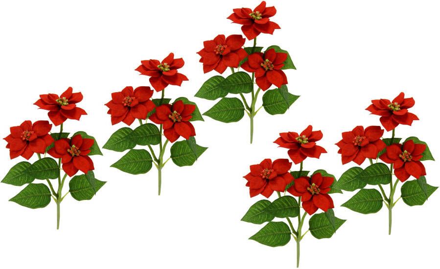I.GE.A. Kunstbloem Kerstster Kunstmatige poinsettia tak 5-delige set (5 stuks)