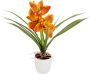 I.GE.A. Kunstbloem Orchidee Met bladeren in pot van keramiek kunstbloem Cymbidium-orchidee (1 stuk) - Thumbnail 1