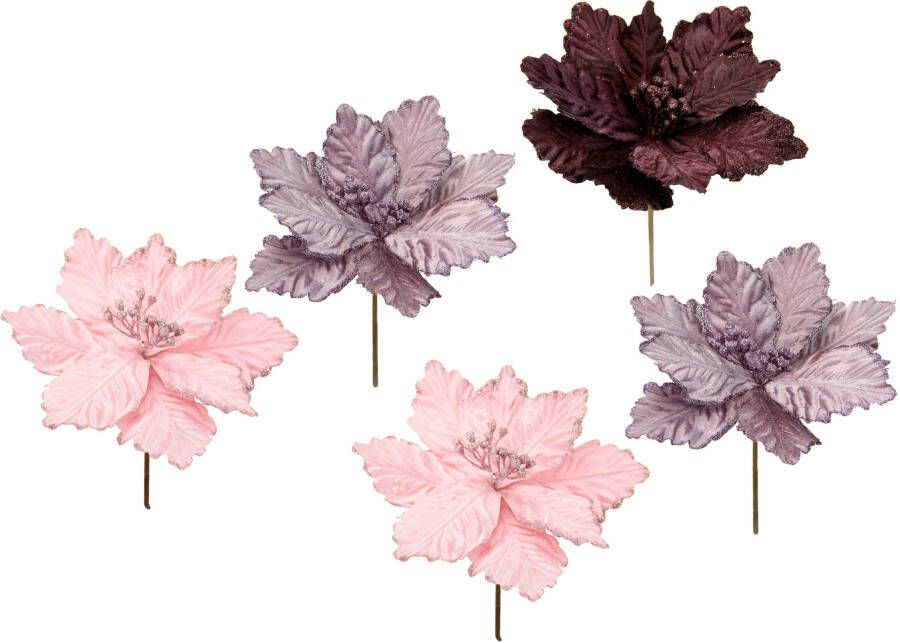 I.GE.A. Kunstbloem Poinsettia Kunstbloem decoratieve bloem 5-delige set (5 stuks)