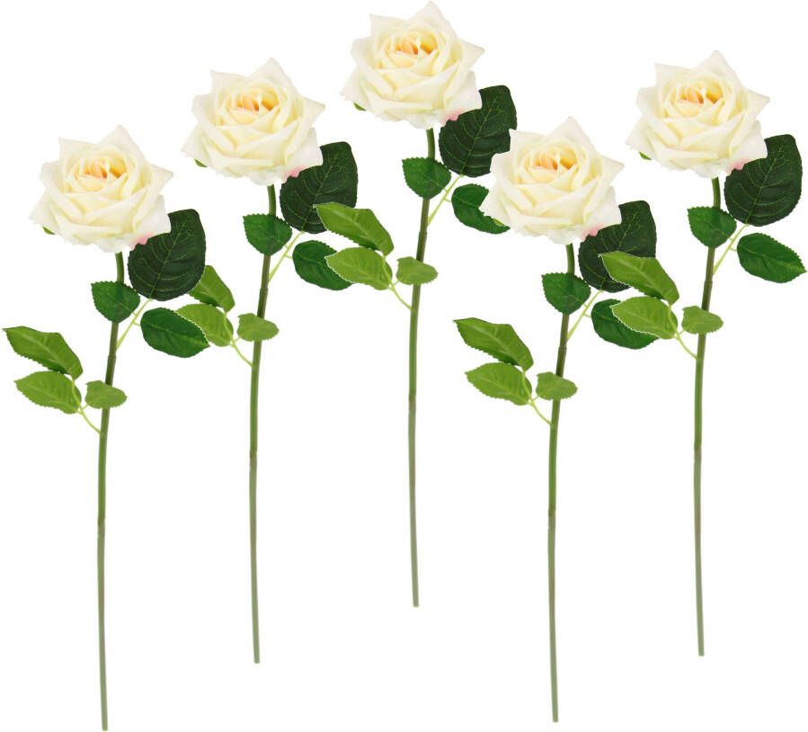I.GE.A. Kunstbloem Rosé set van 5 kunstrozen zijderozen boeket kunsttak kunstroos (5 stuks)