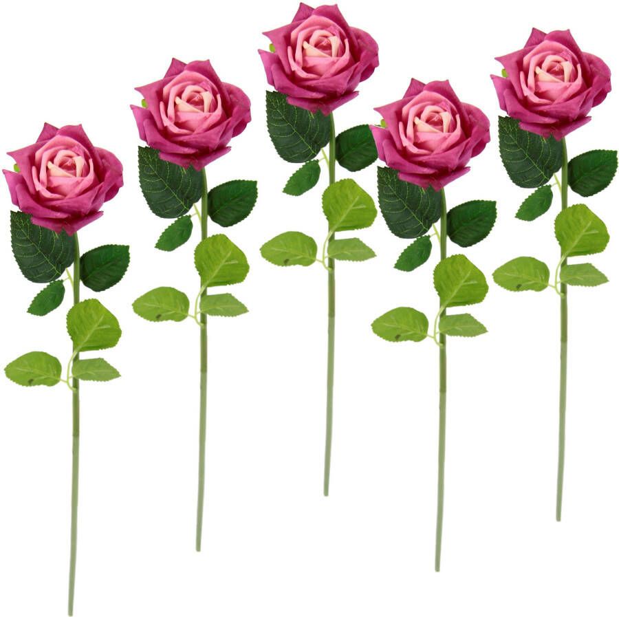 I.GE.A. Kunstbloem Rosé set van 5 kunstrozen zijderozen boeket kunsttak kunstroos (5 stuks)