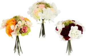 I.GE.A. Kunstplant Boeket rozen met hortensia's set van 3 kunstboeket kunstbloemen boeket zijdebloemen bloemboeket bos bloemen bloemenarrangement voor vrouw vriendin moederdag verjaardag trouwdag verjaardag (3 stuks)