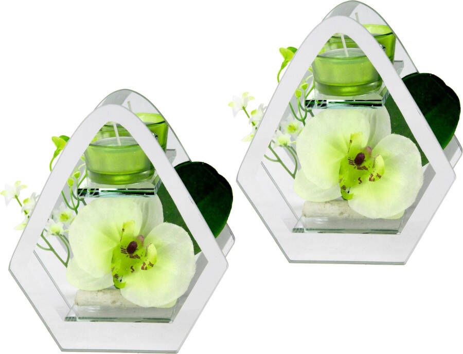 I.GE.A. Kunstplant Orchidee in het glas met waxinelichtje (set 2 stuks)