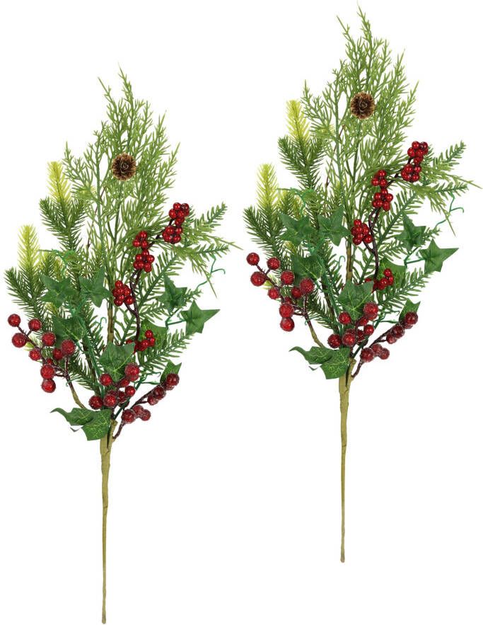 I.GE.A. Kunsttak Kersttak den bessen klimop thuja set van 2 kunstmatige tak bloem kerstdecoratie decoratieve tak decoratie (2 stuks)