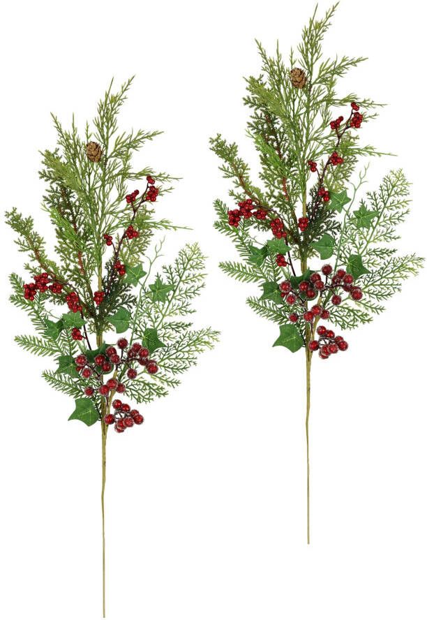 I.GE.A. Kunsttak Kersttak den bessen klimop thuja set van 2 kunstmatige tak bloem kerstdecoratie decoratieve tak decoratie (2 stuks)