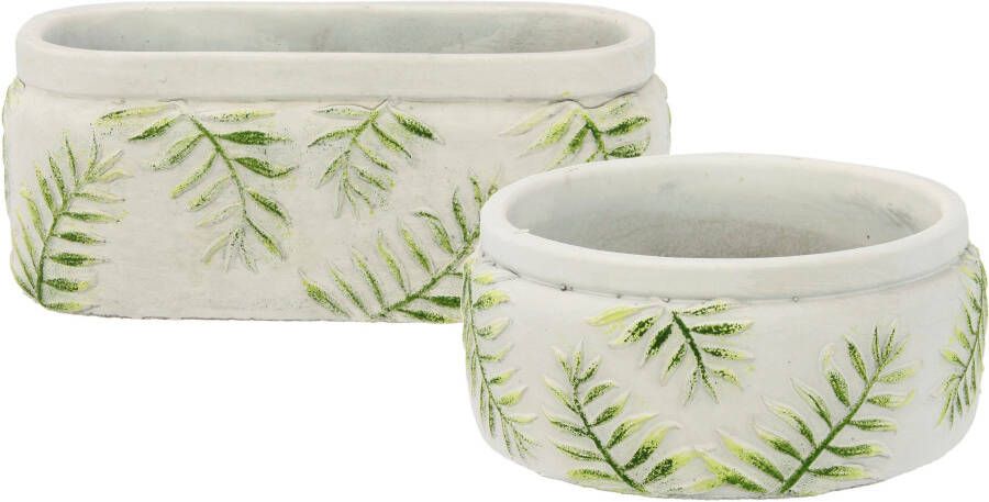 I.GE.A. Sierpot en Cementen pot met blad-motief set van 2 sierpotten (2 stuks)