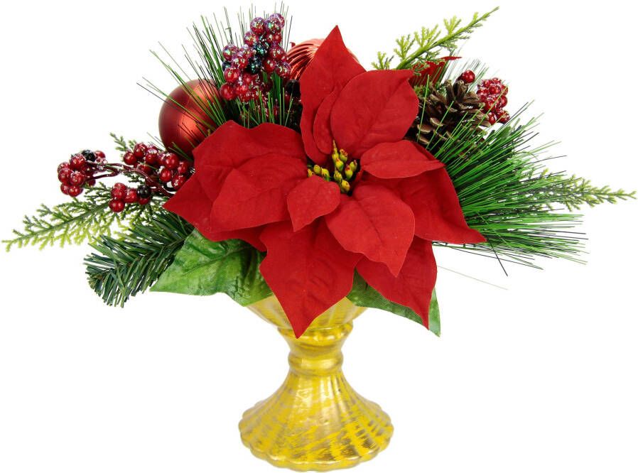 I.GE.A. Winterse kunstplant Arrangement poinsettia in beker kerstster kerstdecoratie