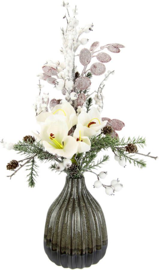 I.GE.A. Winterse kunstplant Gesteck mit Amaryllis in Vase aus Keramik Kunstblumen-Arrangement(1 stuk)