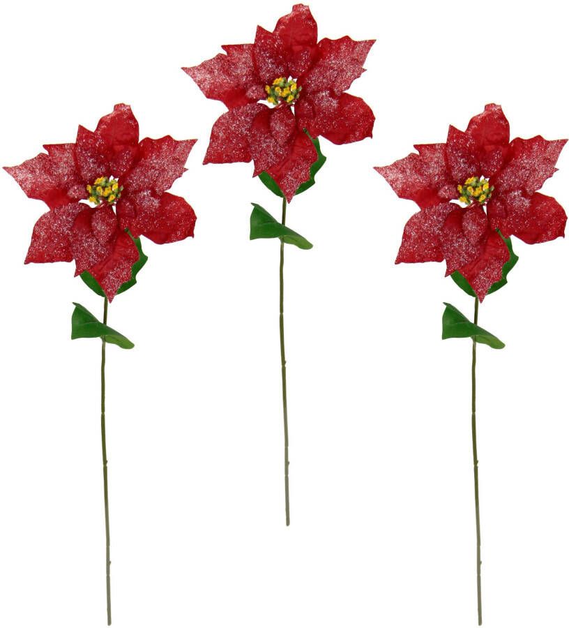 I.GE.A. Winterse kunstplant Kunstbloem kunstmatige poinsettia kerstdecoratie (set 3 stuks)