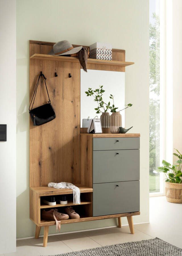 INOSIGN Compact kapstokmeubel Mavas Garderobe Garderobekast ScandicDesign Evoke Eik Salie voldoende opbergruimte geschikt voor kleine ruimtes 110 cm breed