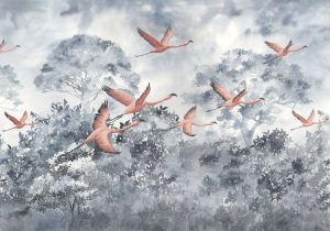 Komar Fotobehang Vliesbehang flamingo's in the sky 400 x 280 cm