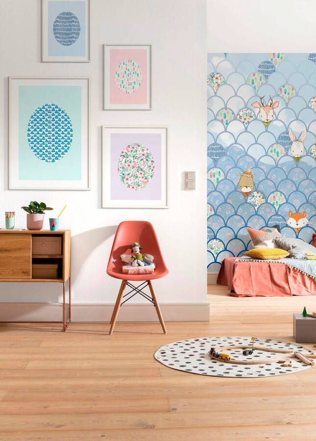 Komar Poster Shelly Patterns blue Kinderkamer slaapkamer woonkamer