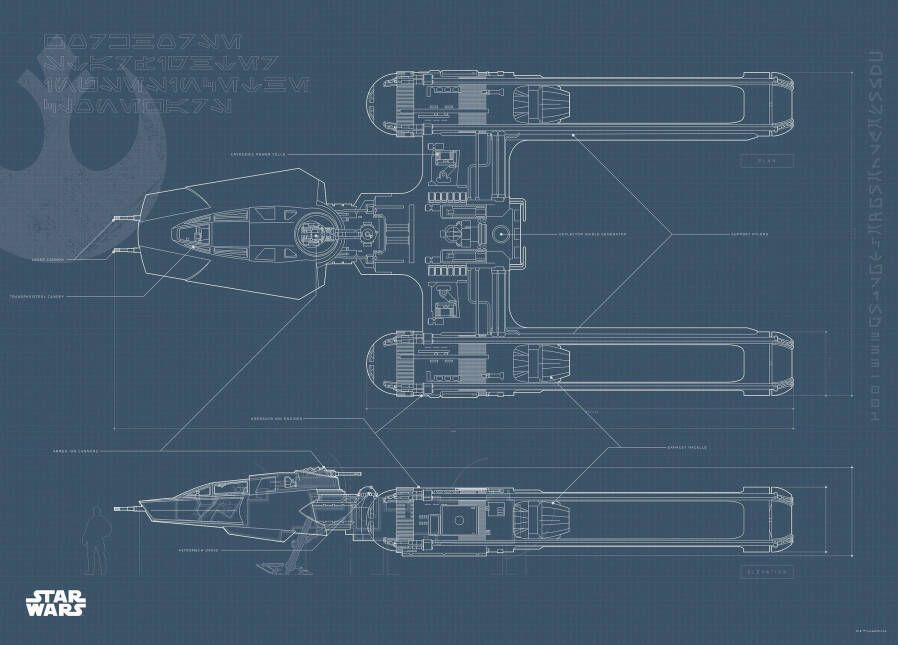 Komar Poster Star Wars EP9 Blueprint Y-Wing Kinderkamer slaapkamer woonkamer