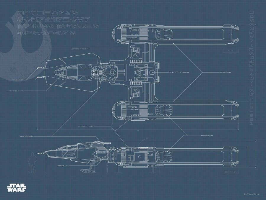 Komar Poster Star Wars EP9 Blueprint Y-Wing Kinderkamer slaapkamer woonkamer