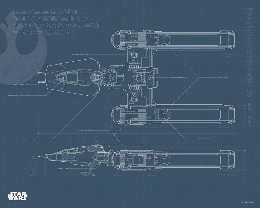 Komar Poster Star Wars EP9 Blueprint Y-Wing Kinderkamer slaapkamer woonkamer