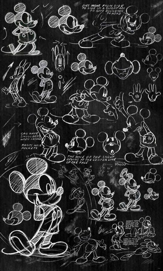 Komar Vliesbehang Digitale print vlies Mickey Chalkboard Afmeting 120 x 200 cm (1 stuk)