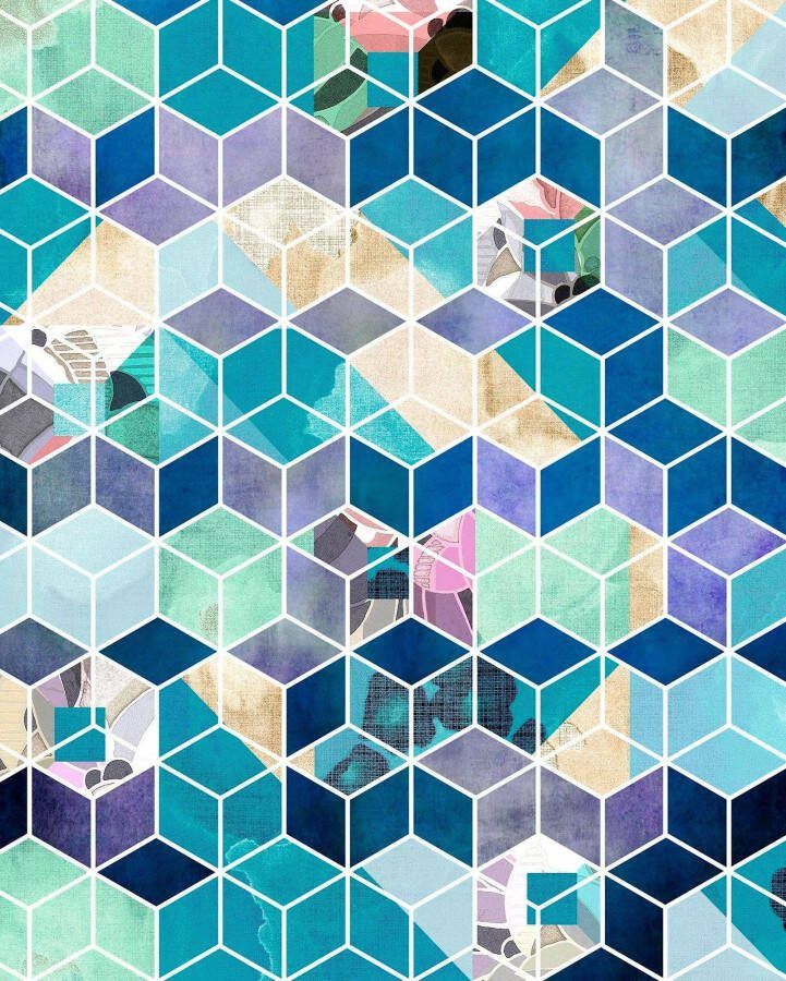 Komar Vliesbehang Digitale print vlies Geometric Blue Afmeting 200 x 250 cm (1 stuk)