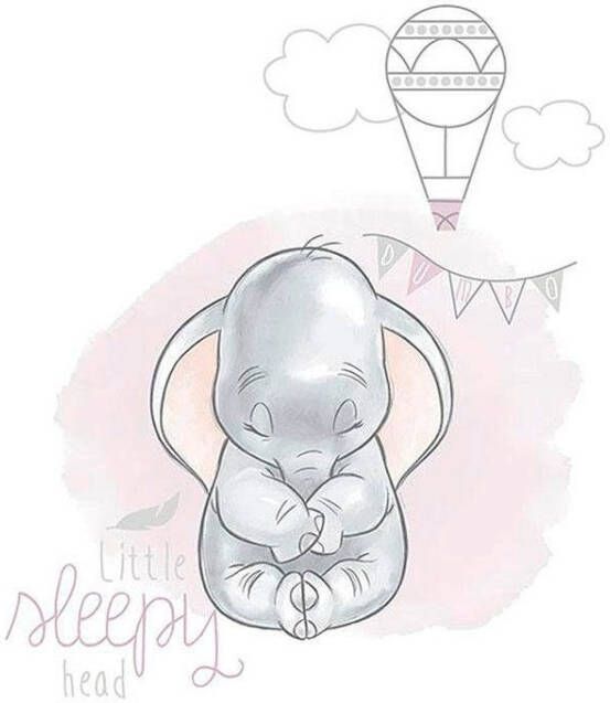 Komar Wanddecoratie Dumbo Sleepy Wanddecoratie voor de kinderkamer zonder lijst