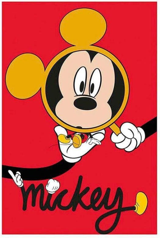 Komar Wanddecoratie Mickey Mouse Magnifying Glass Wanddecoratie voor de kinderkamer zonder lijst (1 stuk)