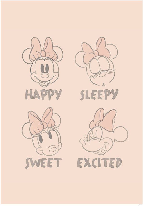 Komar Wanddecoratie Minnie Pink Emotions Wanddecoratie voor de kinderkamer zonder lijst (1 stuk)