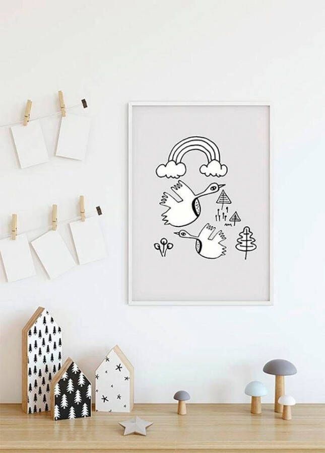 Komar Wanddecoratie Scribble Birdy Wanddecoratie zonder lijst