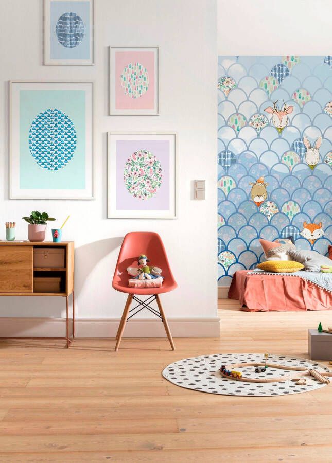 Komar Wanddecoratie Shelly Patterns blue Wanddecoratie zonder lijst (1 stuk)