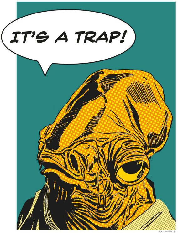 Komar Wanddecoratie Star Wars Classic stripverhaal aandeel Ackbar Wanddecoratie voor de kinderkamer zonder lijst (1 stuk)