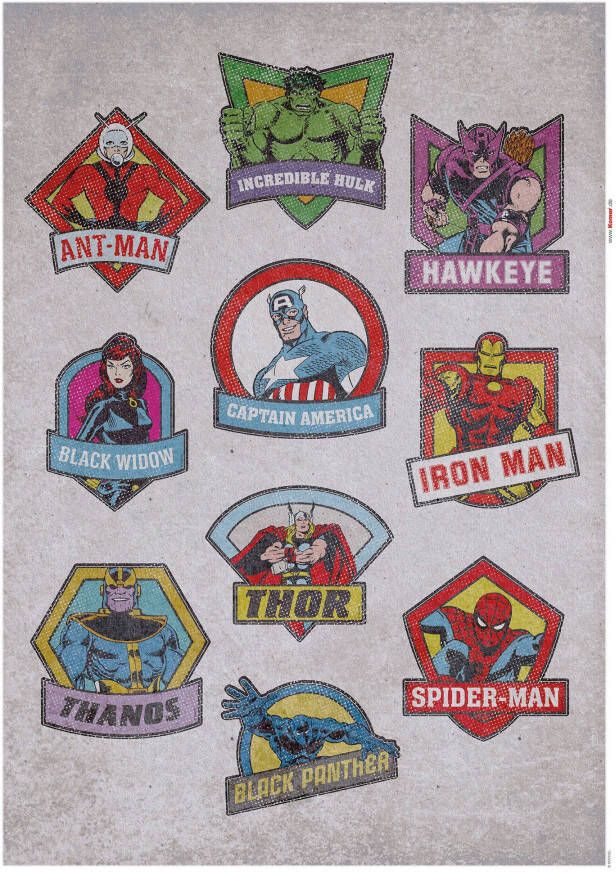 Komar Wandfolie Avengers Badges zelfklevend wandstickers kinderkamer (10-delig)