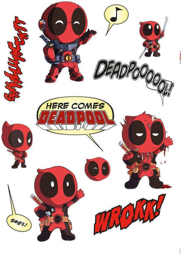 Komar Wandfolie Deadpool Cute 50x70 cm (breedte x hoogte) zelfklevende wandtattoo (12-delig)