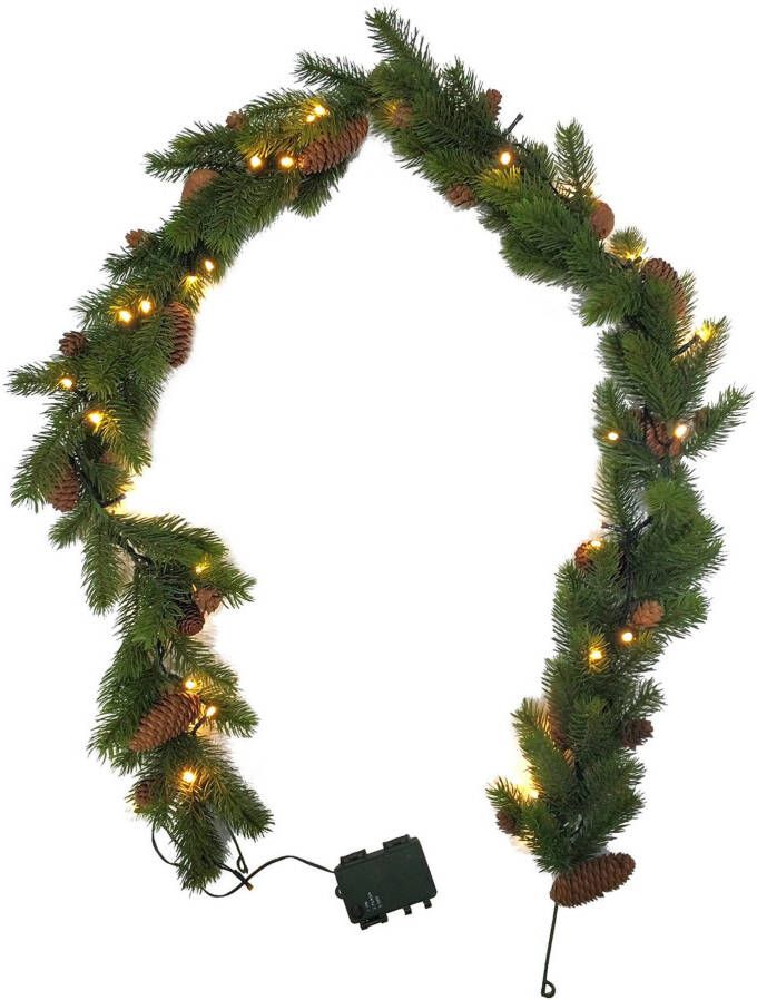 LeGer Home by Lena Gercke Kunstguirlande Jayla kerstversiering kerstguirlande Sparrenguirlande met dennenappels 180 cm 40 leds met batterijbox 3AA