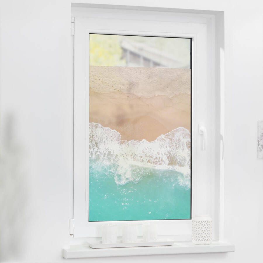 LICHTBLICK Raamfolie zelfklevend bescherming tegen inkijk The beach turquoise beige (1 stuk)