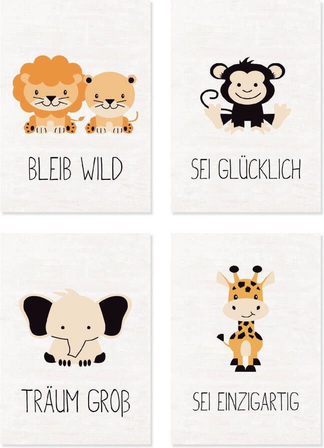 Lüttenhütt Poster Dieren set van 4 in 2 afmetingen (set 4 stuks)