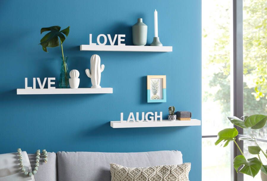 My home Decoratief wandrek Live Love Laugh Decoratief rek wanddecoratie met een opschrift (set 3-delig)