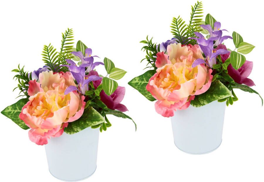 my home Takken Pioenroos hortensia bessen In metalen pot kunstbloemen-bloemstuk set van 2 (2 stuks)