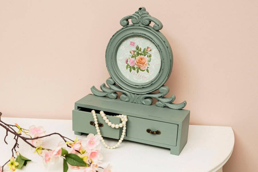Myflair Möbel & Accessoires Fotolijstje Senja groen met 2 laden ook ideaal als bijoubox shabby look