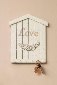 Myflair Möbel & Accessoires Sleutelkastje Mariella crème Sleutelbord huisvorm met 6 haken & opschrift "Love" Shabby look