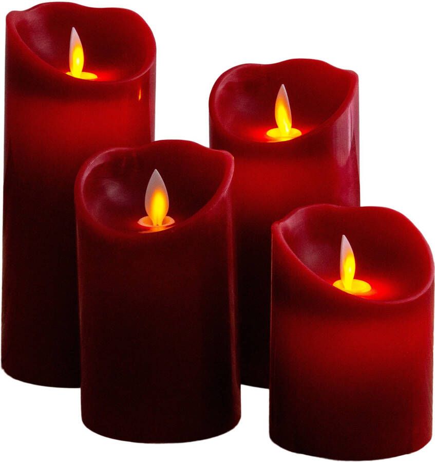 Näve Sierverlichting Kaarsen 4-delige set (hoogte 10cm 12 5cm 15cm 17 5cm) rood dimbaar timer ø 7 5cm (1 stuk)